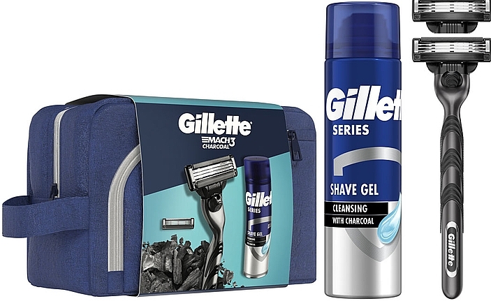 Set - Gillete Mach3 Charcoal (shave/gel/200ml + razor/1pc + bag/1pc) — Bild N1