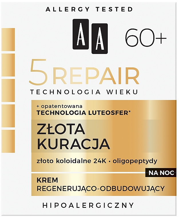 Regenerierende Anti-Falten Nachtcreme mit 24K Gold 60+ - AA Age Technology 5 Repair Cream 60+ — Bild N3