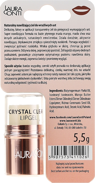 Feuchtigkeitsspendendes Lippengel - Laura Conti Crystal Clear Hydro Lip Gel — Bild N2