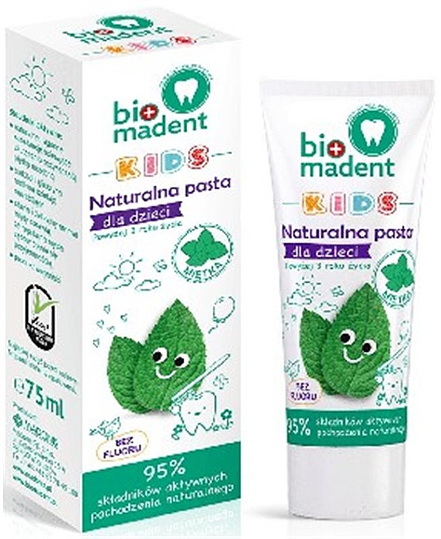 Natürliche Kinderzahnpasta mit Minzgeschamack, 3+ Jahre, fluoridfrei - Bio Madent Kids — Bild N1