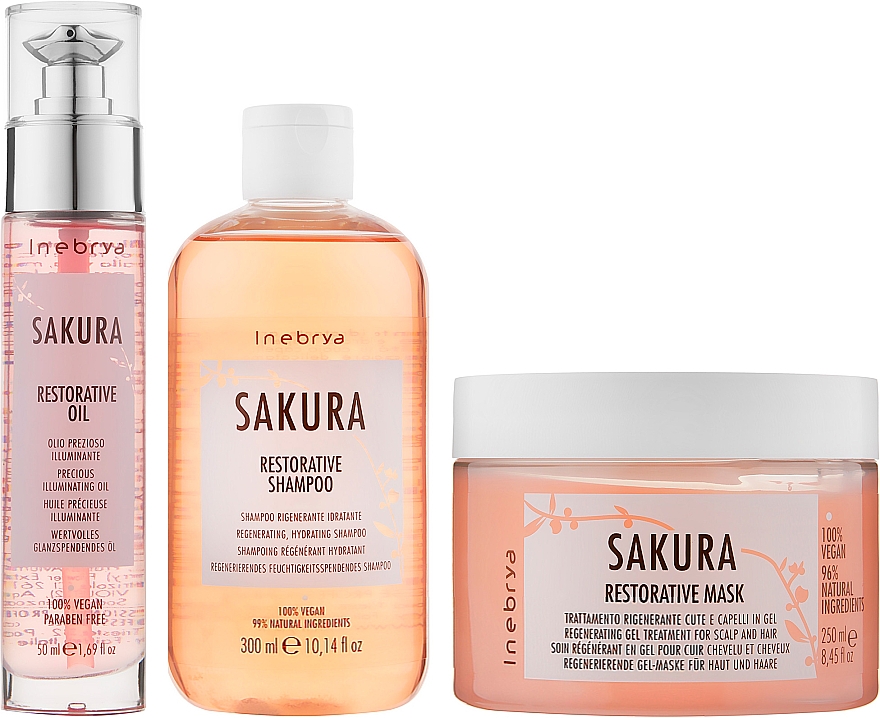 Haarpflegeset - Inebrya Sakura Restorative Kit (Haarshampoo 300ml + Haarmaske 250ml + Haaröl 50ml) — Bild N2