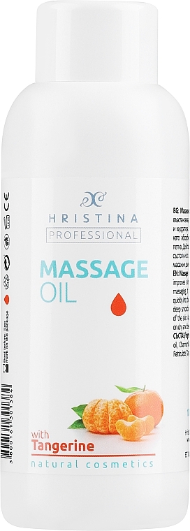 Feuchtigkeitsspendendes und erfrischendes Massageöl für den Körper mit Mandarinenöl - Hristina Professional Tangerine Massage Oil — Bild N1