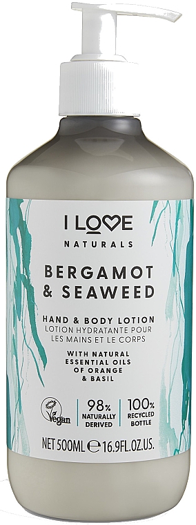 Feuchtigkeitsspendende Hand- und Körperlotion mit Bergamotte und Algen - I Love Naturals Bergamot & Seaweed Hand & Body Lotion — Bild N1