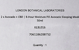 Gesichtspflegset - London Botanical Laboratories Avocado+CBD 8-Hour Moisture Fill Avocado Sleeping Mask (Gesichtsmaske 50ml + Gesihtsmaske 50ml) — Bild N3