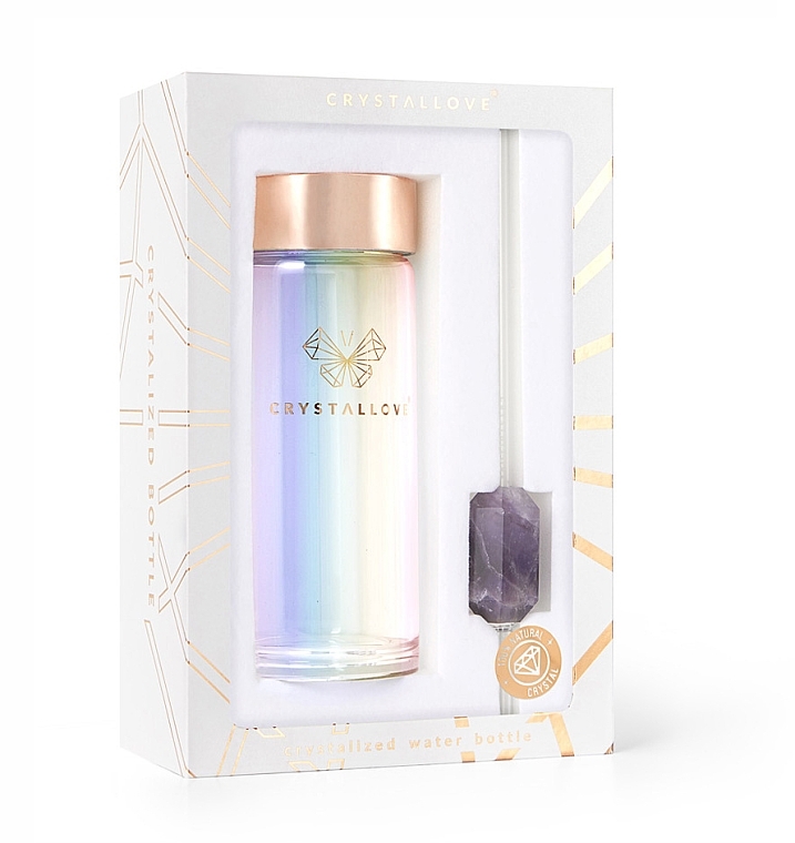 Holographische Glaswasserflasche mit Amethyst und Trinkhalm, 400 ml - Crystallove Glass Hologram Water Bottle with Amethyst and Straw — Bild N9