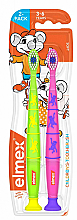 Kinderzahnbürsten (3-6 Jahre), hellgrün + pink mit Affen, 2 St. - Elmex Toothbrush — Bild N1