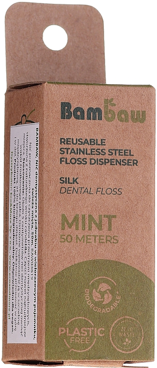 Zahnseide in einem Mehrwegbehälter mit frischem Minzgeschmack 50 m - Bambaw — Bild N1