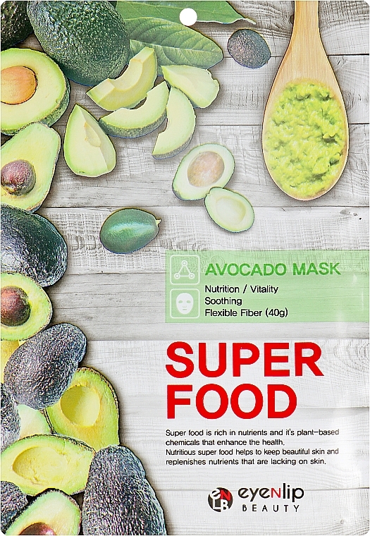 GESCHENK! Tuchmaske für das Gesicht mit Avocado - Eyenlip Super Food Avocado Mask — Bild N1