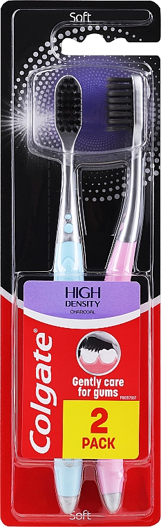 Zahnbürste weich mit Aktivkohle hellrosa, hellblau 2 St. - Colgate High Density Charcoal — Bild N1