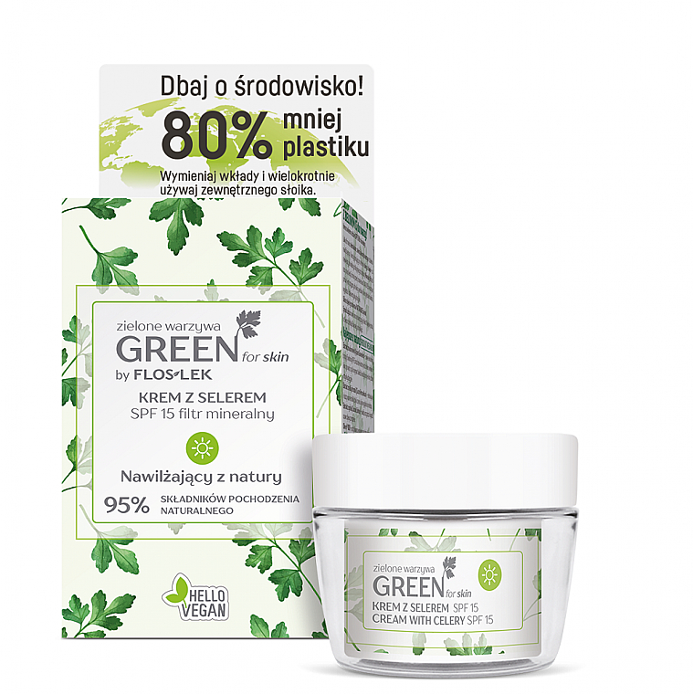 Gesichtspflegeset - Floslek Green For Skin (Gesichts-, Hals- und Dekolletécreme für den Tag 50ml + Kosmetikglas) — Bild N1