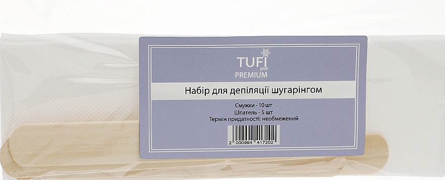 Shugaring Enthaarungsset Premium - Tufi Profi (Haarentfernungsstreifen 10 St. + Spatel aus Holz 5 St.) — Bild N1