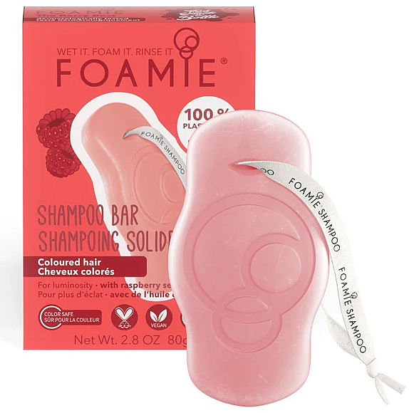 Farbschützendes festes Haarshampoo mit Himbeer- und Cranberrysamenöl - Foamie Raspberry Shampoo Bar for Coloured Hair — Bild N1