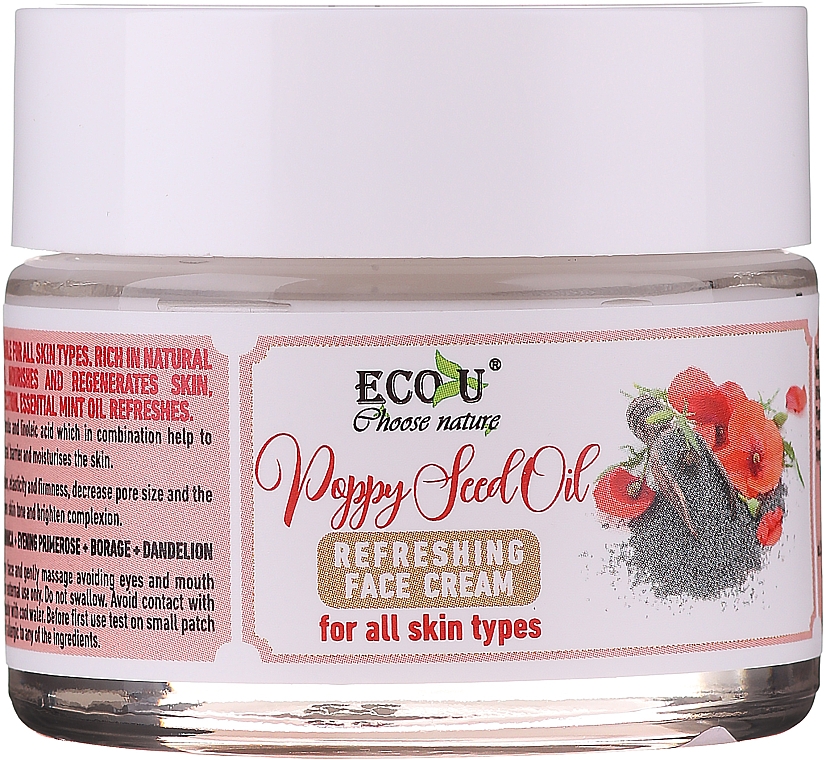 Erfrischende Gesichtscreme mit Mohnöl für alle Hauttypen - Eco U Poppy Seed Oil Refreshing Face Cream For All Skin Type — Bild N2