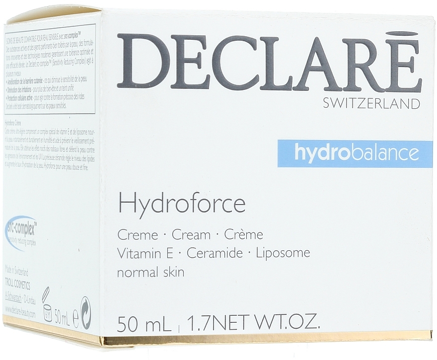 Leichte feuchtigkeitsspendende Gesichtscreme mit Vitamin E, Ceramiden und Liposomen - Declare Hydroforce Cream — Bild N1