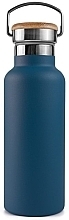 Thermoflasche aus Edelstahl mit Bambusdeckel, 1000 ml, blau - Bambaw — Bild N1