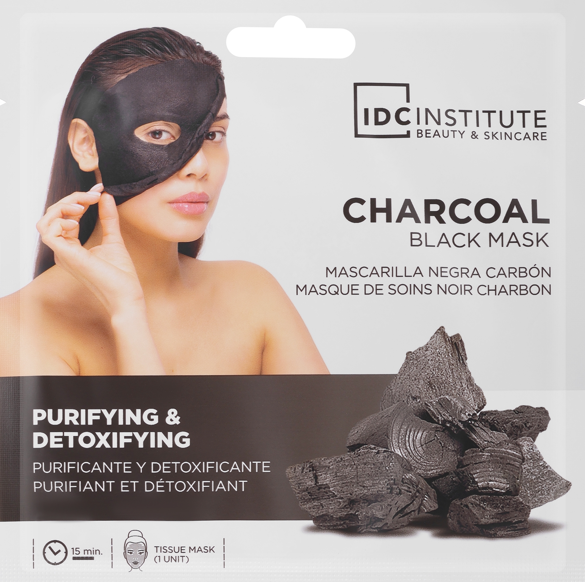 Tuchmaske für das Gesicht mit Aktivkohle - IDC Institute Charcoal Tissue Face Mask — Bild 22 g