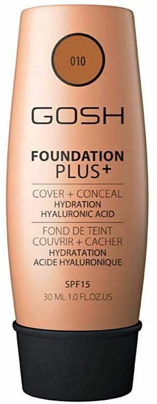 Concealer-Foundation mit Hyaluronsäure, Algen und Vitamin E - Gosh Foundation Plus Cover&Conceal SPF15 — Bild 010 - Tan