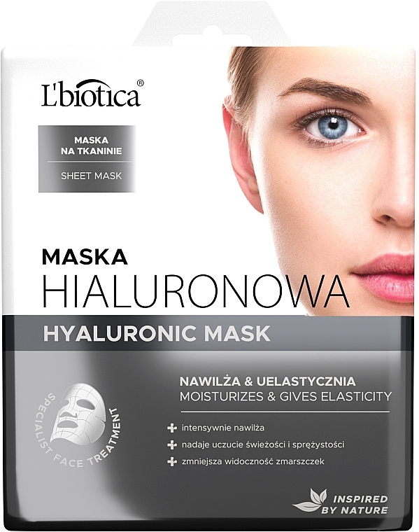 Feuchtigkeitsspendende Anti-Falten Tuchmaske für das Gesicht mit Hyaluronsäure - L'biotica Home Spa Hyaluronic Mask — Bild N1