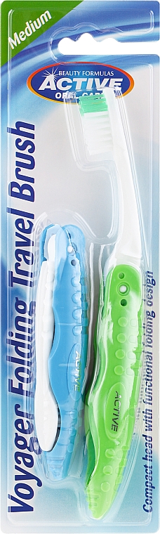 Klappbare Reisezahnbürste mittel grün, blau 2 St. - Beauty Formulas Voyager Active Folding Dustproof Travel Toothbrush Medium