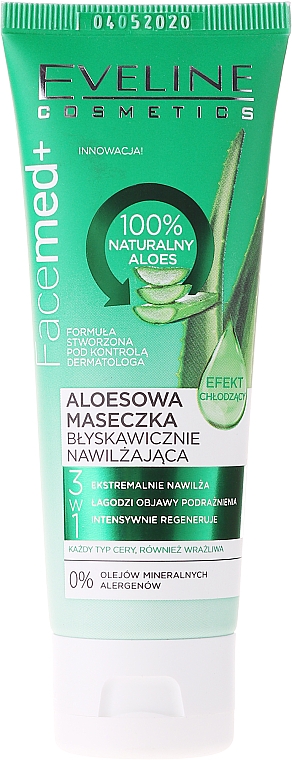 Feuchtigkeitsspendende und regenerierende Gesichtsmaske mit Aloe - Eveline Cosmetics Facemed+ Moisturizing Mask — Bild N1