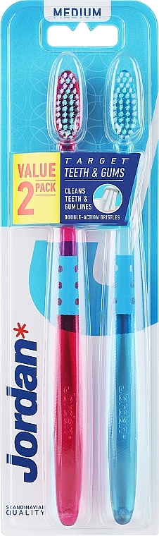 Zahnbürsten, medium Härtegrad, blau+rosa ohne Muster - Jordan Target Teeth Toothbrush — Bild N1