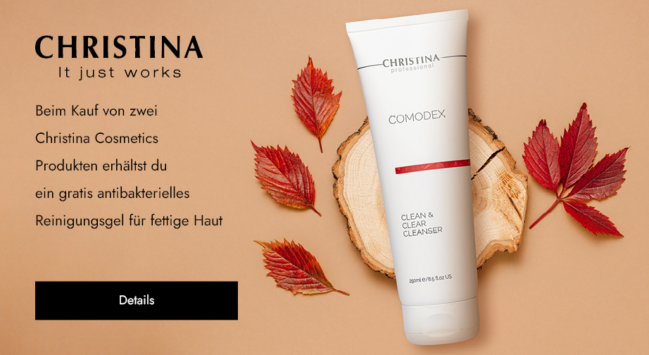 Beim Kauf von zwei Christina Cosmetics Produkten erhältst du ein gratis antibakterielles Reinigungsgel für fettige Haut 