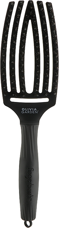 Haarbürste mit Wildschweinhaar schwarz - Olivia Garden Fingerbrush Combo Full Black Medium — Bild N1