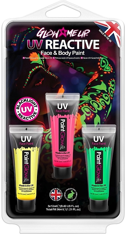 Neon-Gesichtsfarben-Set - PaintGlow Glow Me Up UV Reaction Face & Body (paint/3x12ml) — Bild N1