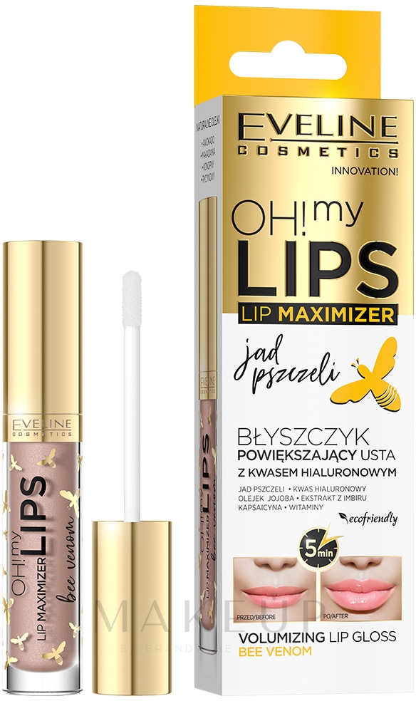 Lipgloss für mehr Volumen mit Bienengift und Hyaluronsäure - Eveline Cosmetics OH! My Lips Lip Maximizer Bee Venom — Bild 4.5 ml