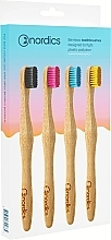 Zahnbürsten aus Bambus mit schwarzen, rosa, blauen und gelben Borsten 4 St. - Nordics Aadult Bamboo Toothbrushes — Bild N1