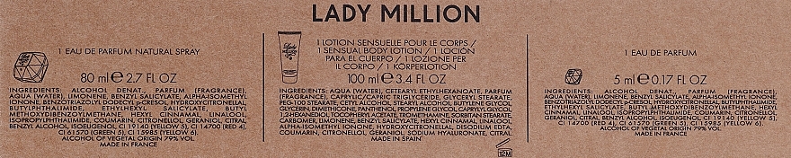 Duftset (Eau de Parfum 80 ml + Körperlotion 100 ml + Eau de Parfum 5 ml) - Paco Rabanne Lady Million — Bild N3