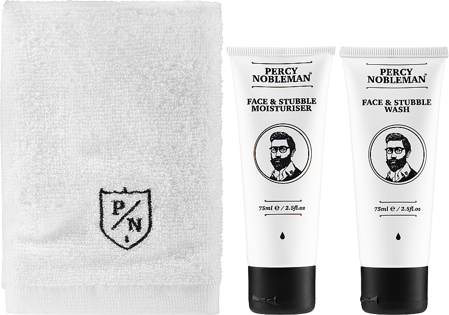 Gesichtspflegeset - Percy Nobleman Face & Stubble Care Kit (Feuchtigkeitscreme für Gesicht und 3-Tage-Bart 75ml + Waschgel für Gesicht und 3-Tage-Bart 75ml + Handtuch) — Bild N2