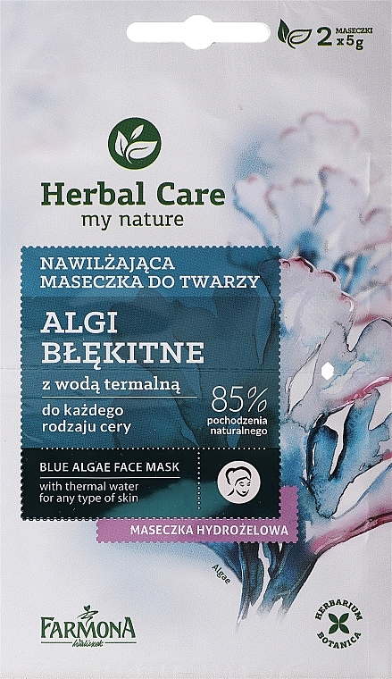 Feuchtigkeitsspendende Gesichtsmaske mit blauen Algen und Thermalwasser - Farmona Herbal Care Blue Algae Face Mask