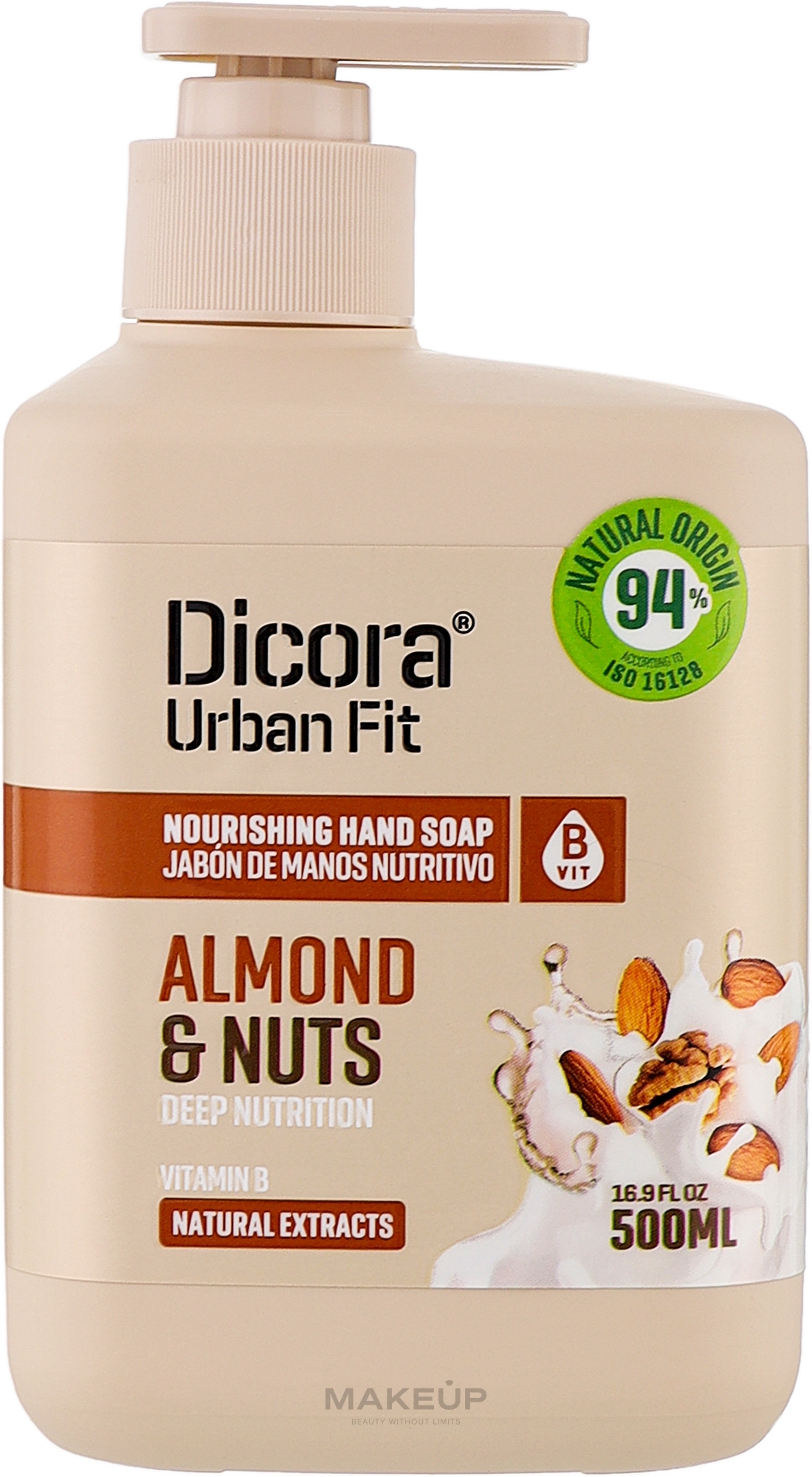 Flüssige Handseife mit Vitamin B und Mandel- und Nüsseduft - Dicora Urban Fit Nourishing Hand Soap Vit B Almont & Nuts — Bild 500 ml