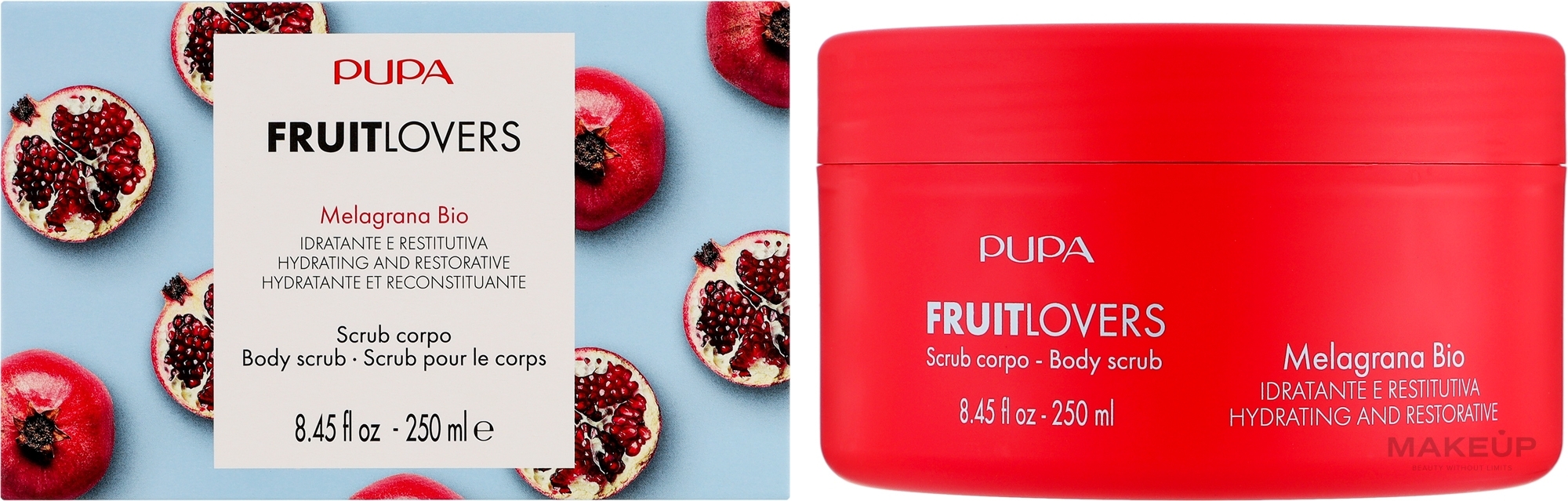 Feuchtigkeitsspendendes und revitalisierendes Körperpeeling Bio Granatapfel - Pupa Fruit Lovers Pomegranate Bio Body Scrub — Bild 250 ml