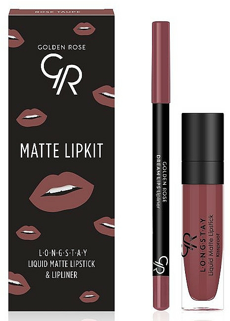 Make-up Set (Lippenstift 5.5 ml + Lippenkonturenstift 1.6g) - Golden Rose Matte LipKit Rose Taupe — Bild N1