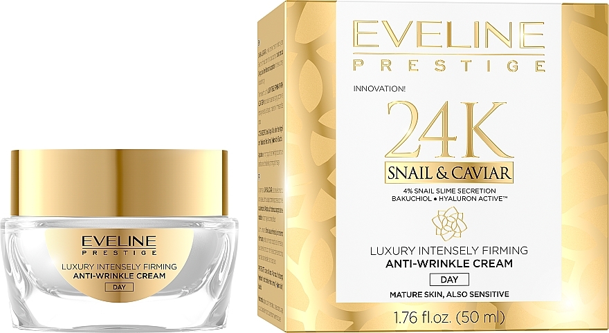 Anti-Falten Tagescreme für das Gesicht mit Schneckensekret und Kaviar - Eveline Prestige 24k Snail & Caviar Anti-Wrinkle Day Cream — Bild N1