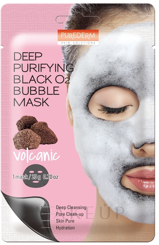 Tiefenreinigende Schaummaske für Gesicht mit Sauerstoff und Vulkanasche - Purederm Deep Purifying Black O2 Bubble Mask Volcanic — Foto 20 g