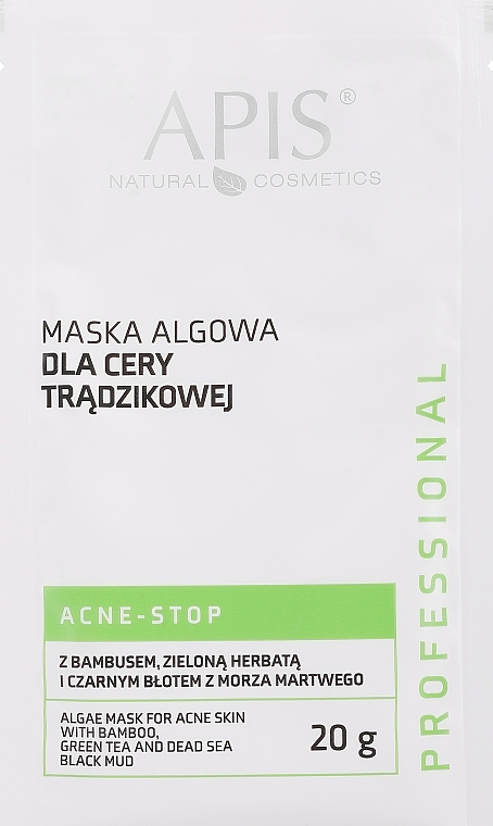 Alginatmaske für Problemhaut mit Bambus, grünem Tee und schwarzem Schlamm aus dem Toten Meer - APIS Professional Algae Mask For Acne Skin (Mini) — Bild N1