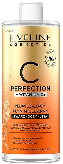 Feuchtigkeitsspendendes Mizellenwasser für Gesicht, Augen und Lippen mit Vitamin C und Ferula- und Hyaluronsäure - Eveline Cosmetics C Perfection Moisturizing Micellar Water — Bild N1