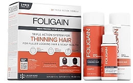 Set - Foligain Triple Action Hair Care System For Men (h/shm/100ml + h/cond/100ml + h/ser/30ml) — Bild N1