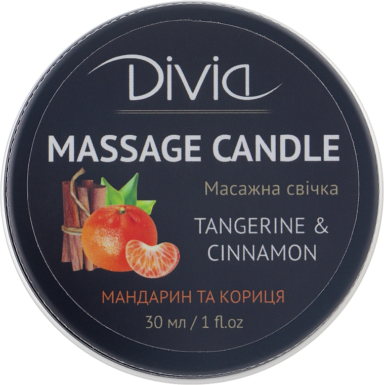 Massagekerze für Hände und Körper mit Mandarine und Zimt Di1570 (30 ml) - Divia Massage Candle Hand & Body Tangerine & Cinnamon Di1570 — Bild N1