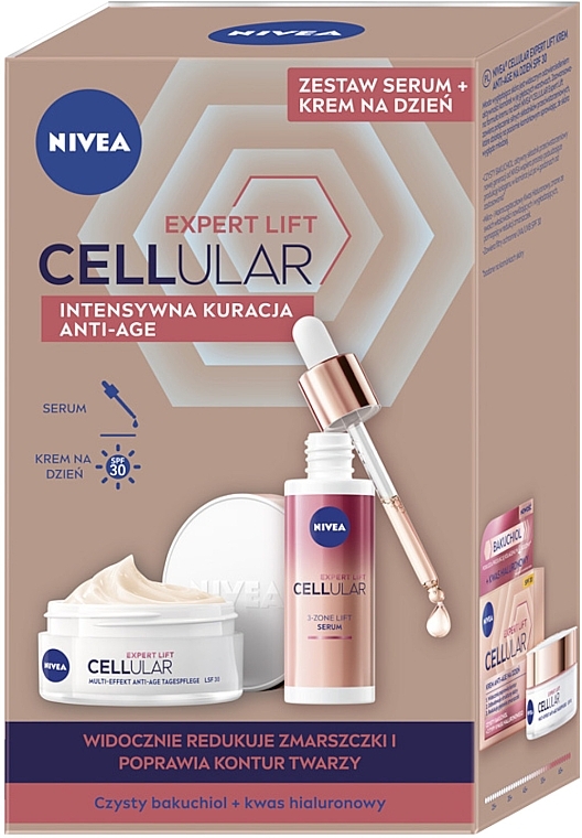 Abschminkpad-Set - NIVEA Duopack CELLULAR EXPERT LIFT (Gesichtscreme 50ml + Gesichtsserum 50ml)  — Bild N1