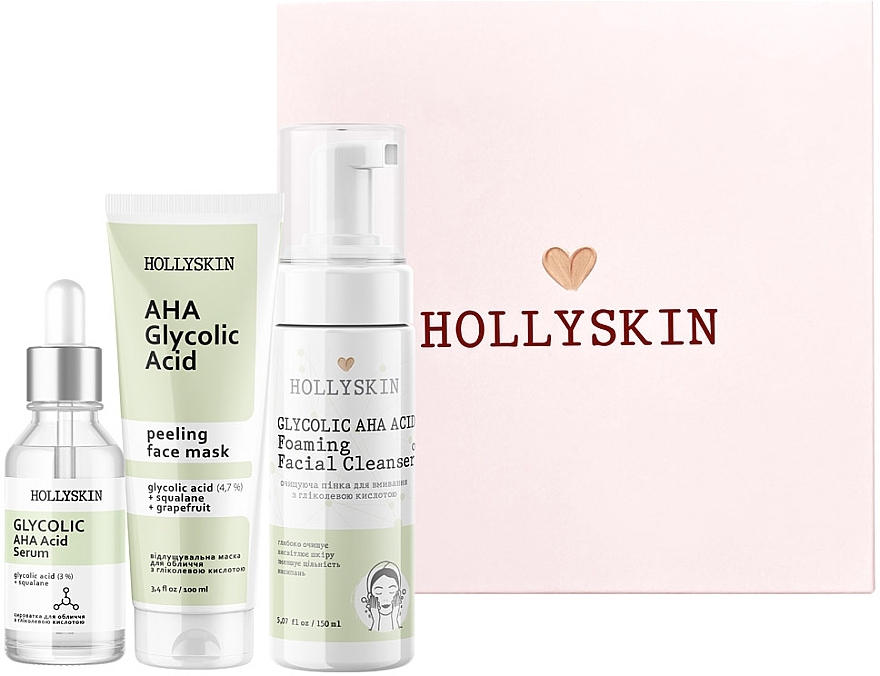 Set - Hollyskin Glycolic AHA Acid Intensive Care (mask/100ml + foam/150ml + ser/50ml) — Bild N2