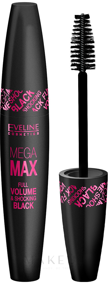 Mascara für voluminöse Wimpern - Eveline Cosmetics Mega Max Full Volume Shocking Black Mascara — Bild Black