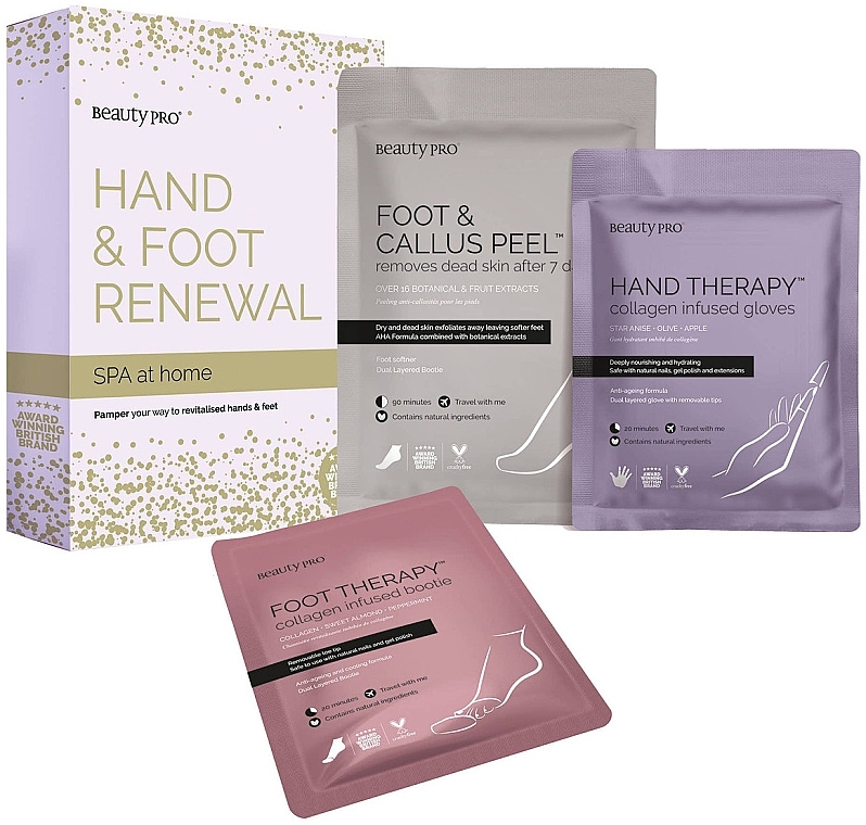 Körperpflegeset - BeautyPro SPA At Home Hand & Foot Renewal (Handmaske 17g + Fußmaske 17g + Fußpeeling 40g) — Bild N1