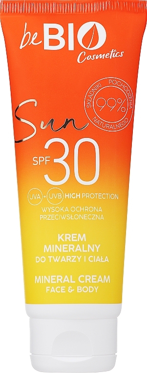 Wasserfeste mineralische Sonnenschutzcreme für Gesicht und Körper SPF 30 - BeBio Sun Cream With a Mineral Filter For Body and Face SPF 30 — Bild N1