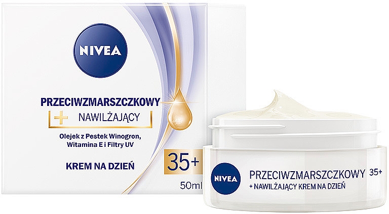 Feuchtigkeitsspendende Anti-Aging Tagescreme mit Traubenkernen, Vitamin E und UV-Filter 35+ - NIVEA Creme Anti-Wrinkle Day Care