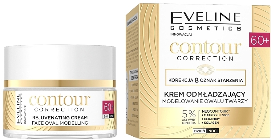 Verjüngende Gesichtsmodellierungscreme - Eveline Contour Correction Night and Day 60+ Rejuvenating Cream Face Oval Modeling — Bild N1