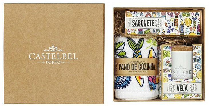 Duftset - Castelbel Sardines (Duftkerze Meersalz und Zitrone 190g + Handtuch 1St. + Seife am Seil mit Meersalz und Zitrone 80g) — Bild N1